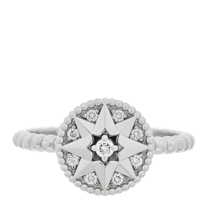 Christian Dior 18K White Gold Diamond Rose Des Vents Pave Ring 50 5.25 1 of 4