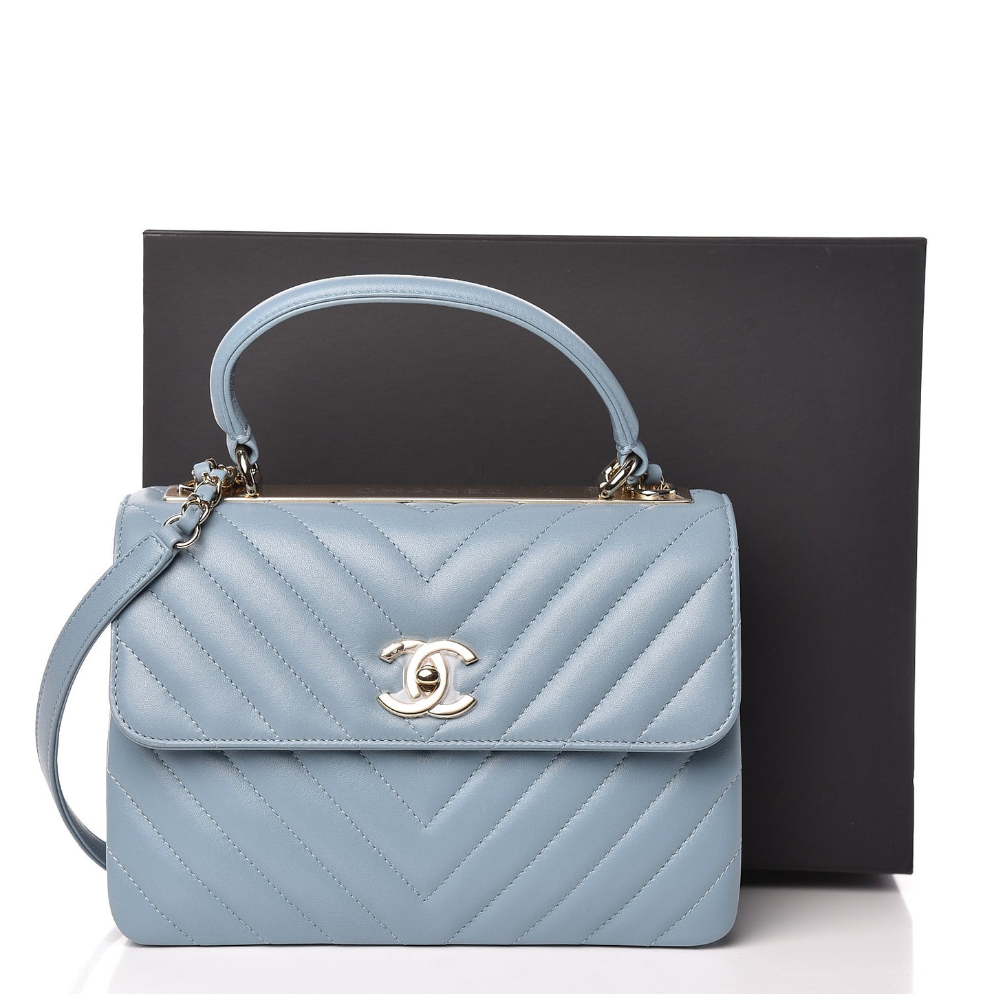 Lambskin Chevron Quilted Small Trendy CC Flap Dual Handle Bag Blue