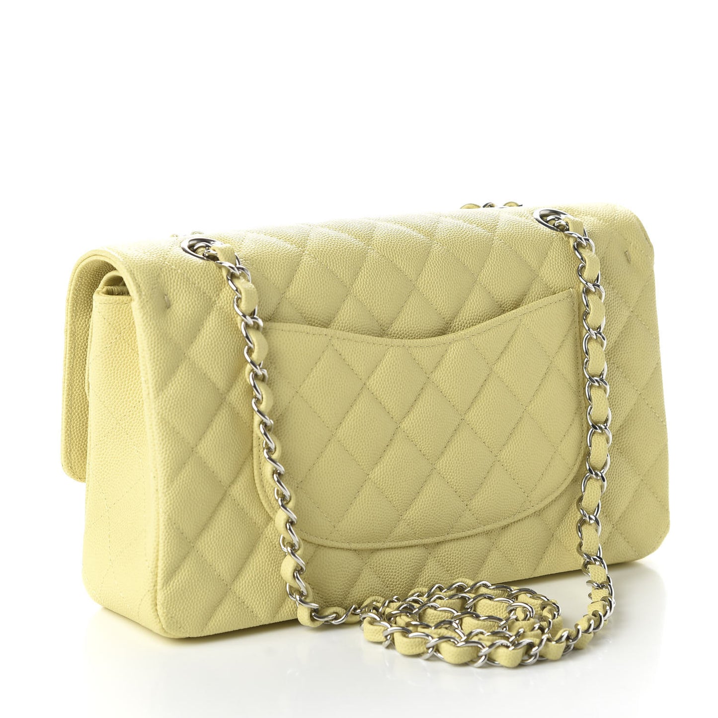 Caviar Quilted Medium Double Flap Light Yellow