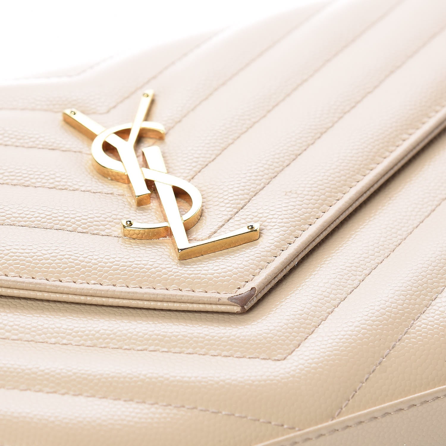 Saint Laurent Grain De Poudre Matelasse Chevron Monogram Chain Wallet Nude Powder 10 of 15