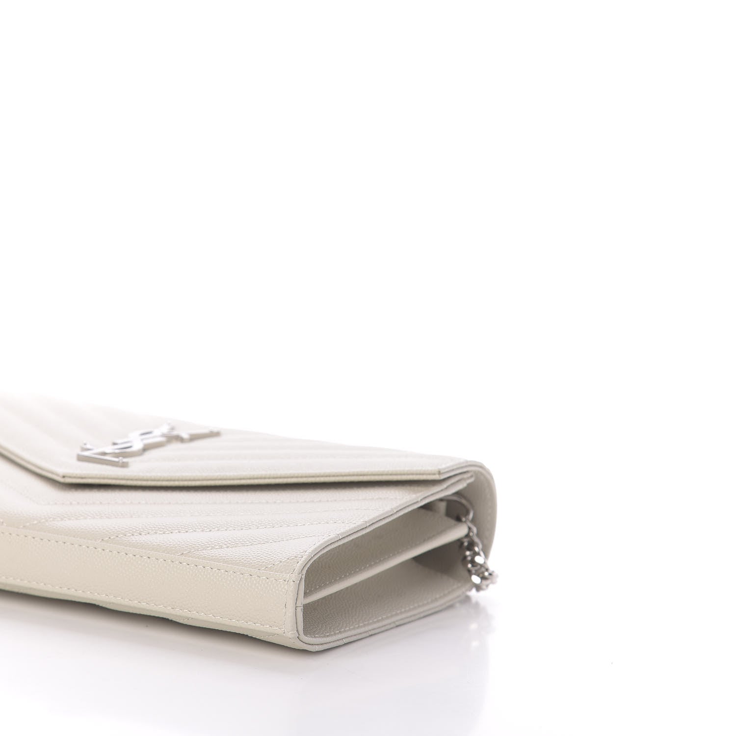 Saint Laurent Grain De Poudre Matelasse Chevron Monogram Chain Wallet Icy White 9 of 11
