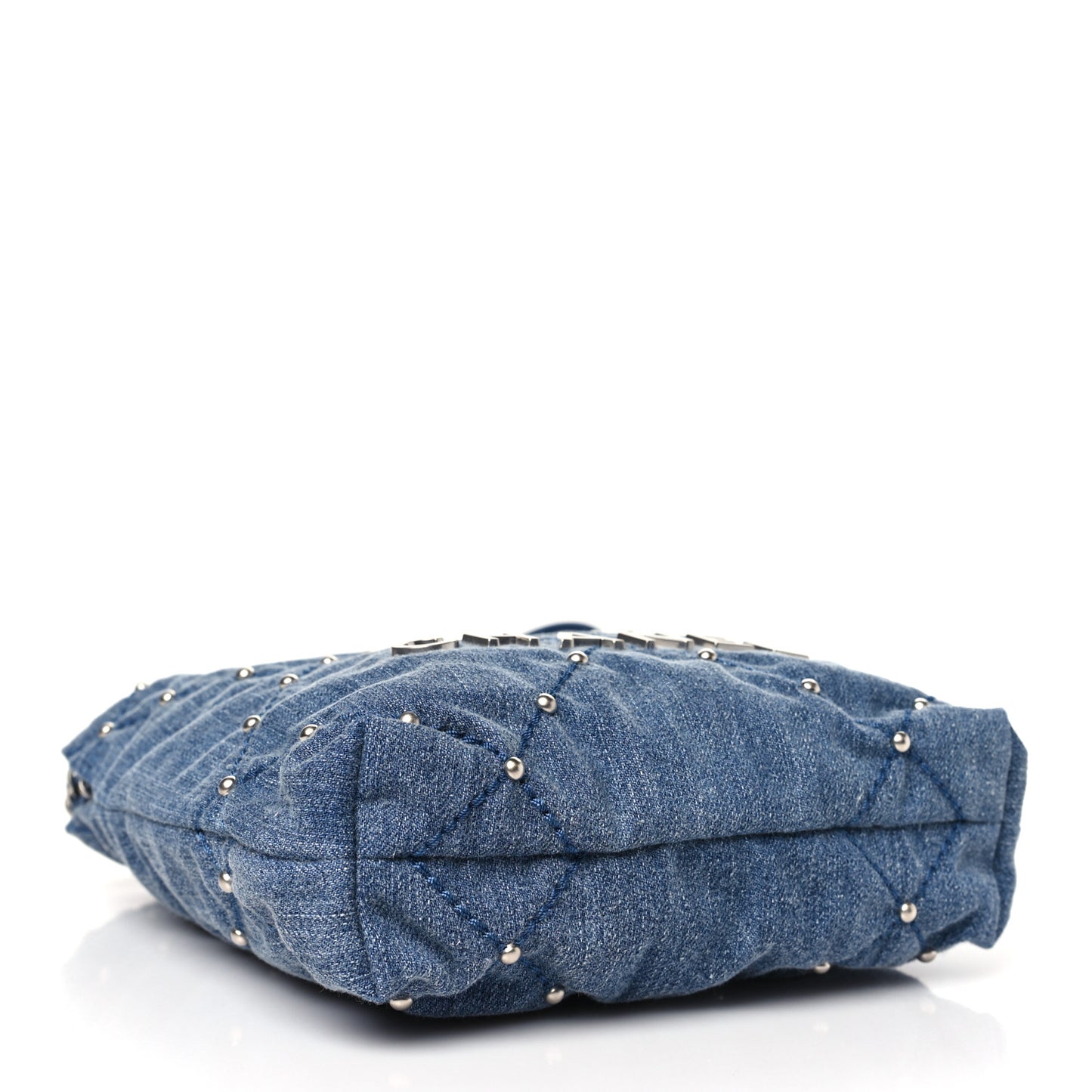 Washed Denim Quilted Studded Mini Chanel 22 Blue