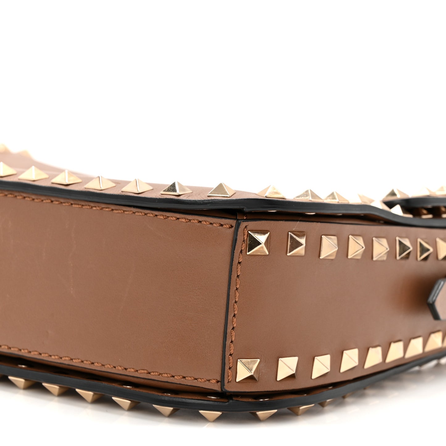 Vitello Medium Rockstud Flap Saddle Bag Brown