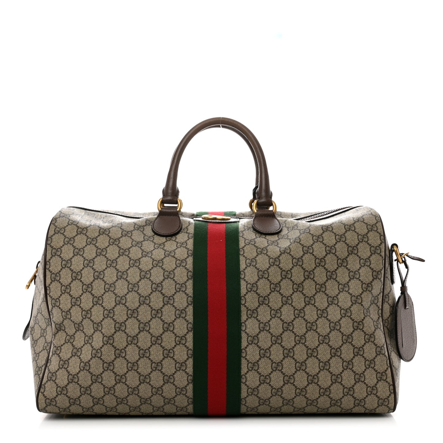 GG Supreme Monogram Textured Dollar Calfskin Web Medium Ophidia Carry-On Duffle Bag Beige Ebony New Acero