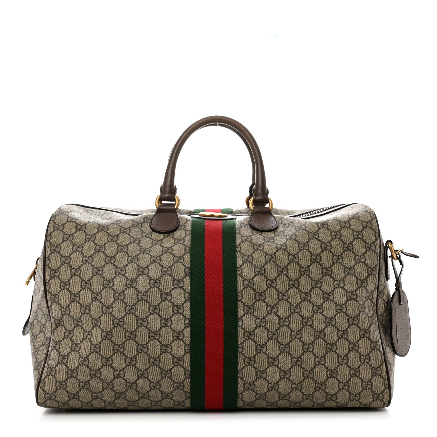 Gucci GG Supreme Monogram Textured Dollar Calfskin Web Medium Ophidia Carry-On Duffle Bag Beige Ebony New Acero 1 of 9