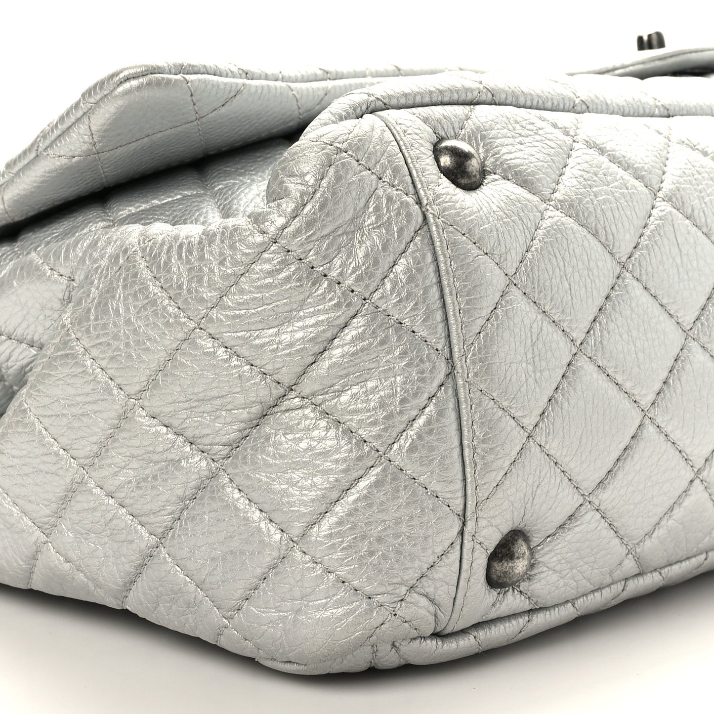 Metallic Calfskin Quilted Small XXL Travel Flap Bag Silver