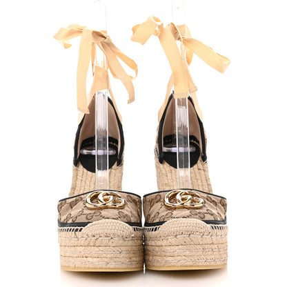 Gucci Monogram Matelasse GG Marmont Ankle Wrap Platform 35/120mm Espadrille Wedges 36 Beige Ebony Black Sand Storm 3 of 10