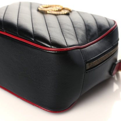 Gucci Vintage Effect Calfskin Matelasse Diagonal Small Torchon GG Marmont Bamboo Top Handle Shoulder Bag Black Romantic Cherry 9 of 9