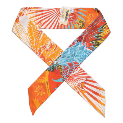 Hermes Silk Mythiques Phoenix Coloriages Twilly Blanc Orange Bleu 1 of 4
