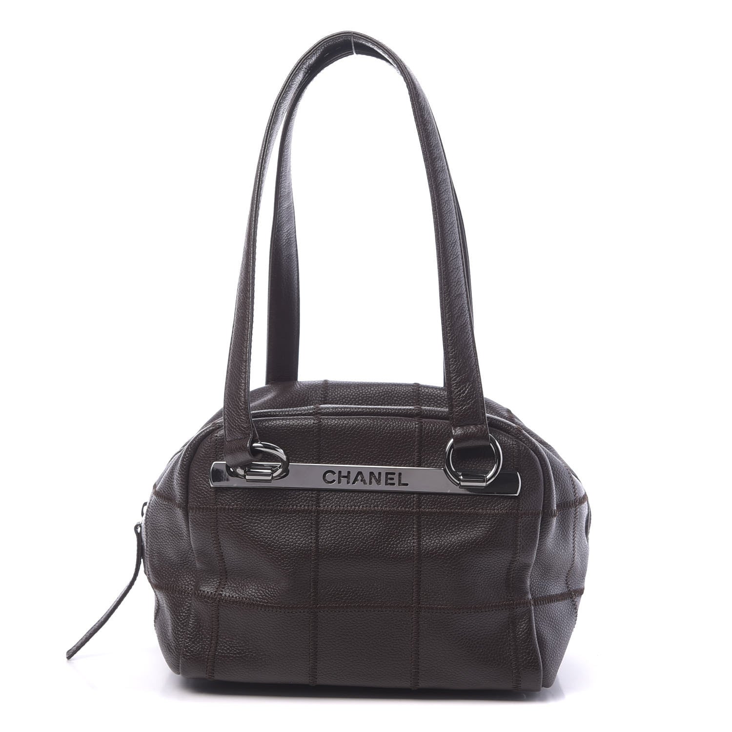 Chanel Caviar Square Stitched Bowler Dark Brown 1 of 10