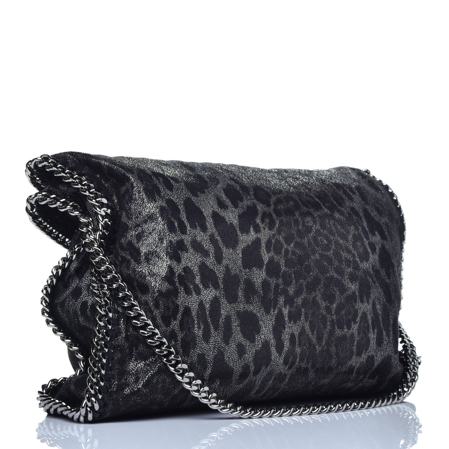 Shaggy Deer Leopard Print Falabella Fold Over Tote Grey