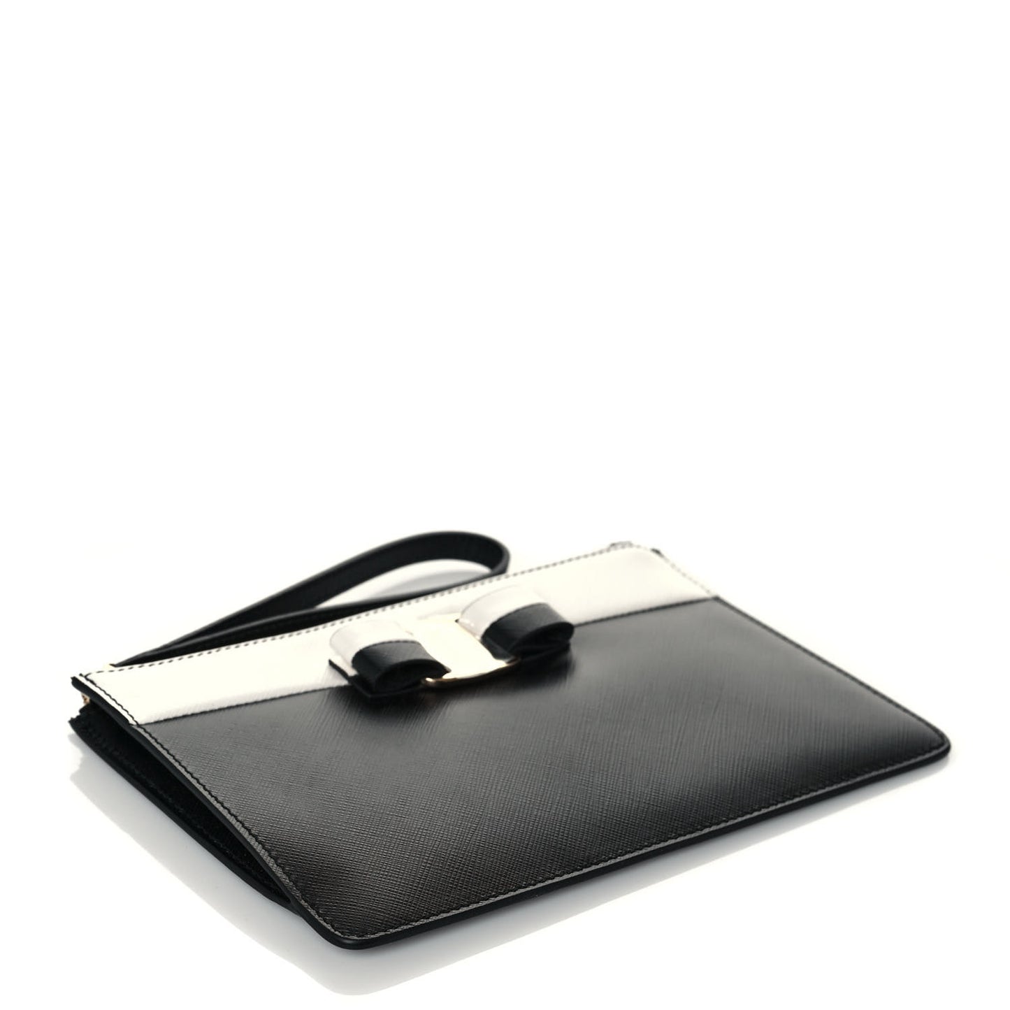 Printed Calfskin Vara Bow Clutch Black White