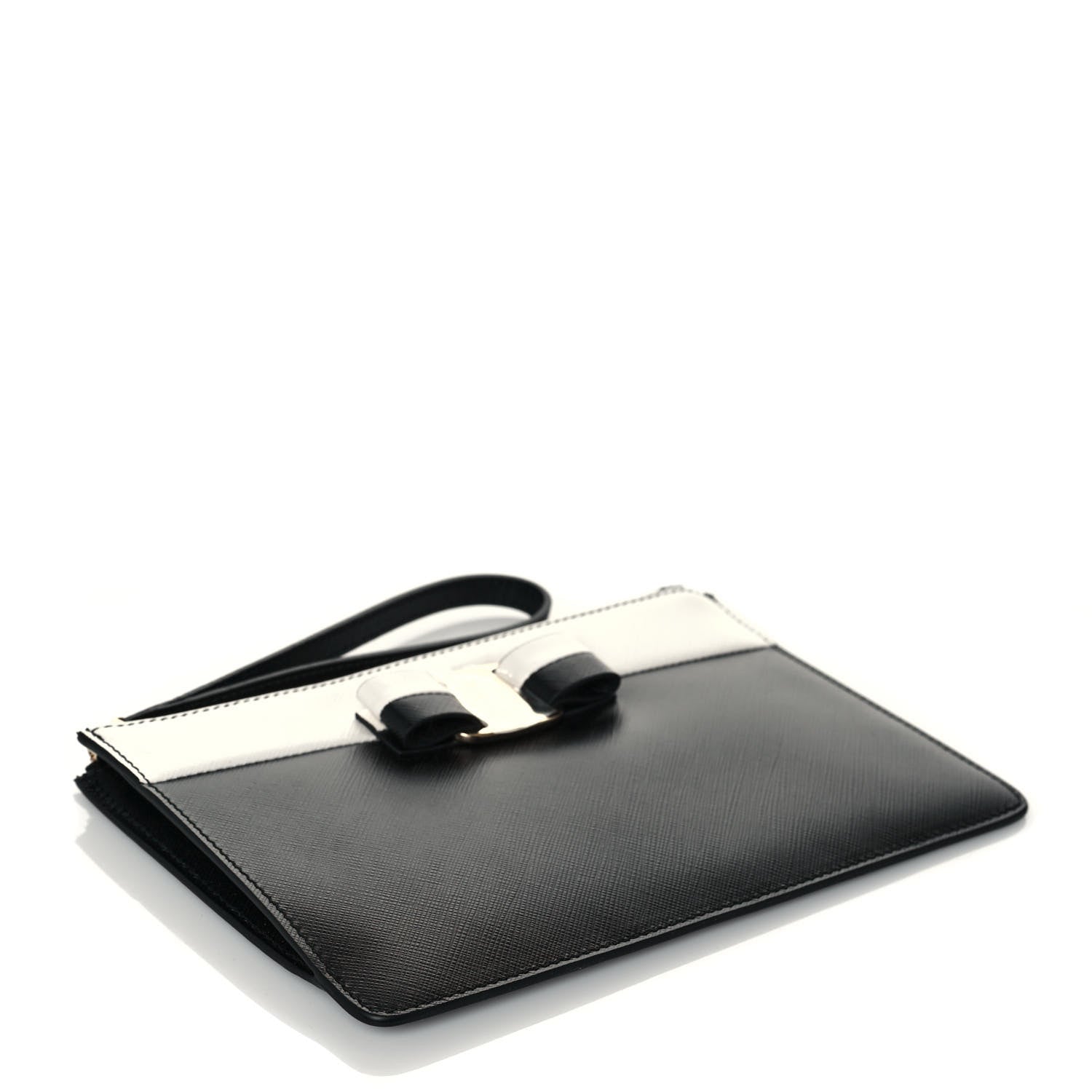 Salvatore Ferragamo Printed Calfskin Vara Bow Clutch Black White 4 of 11
