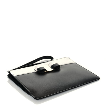 Salvatore Ferragamo Printed Calfskin Vara Bow Clutch Black White 4 of 11