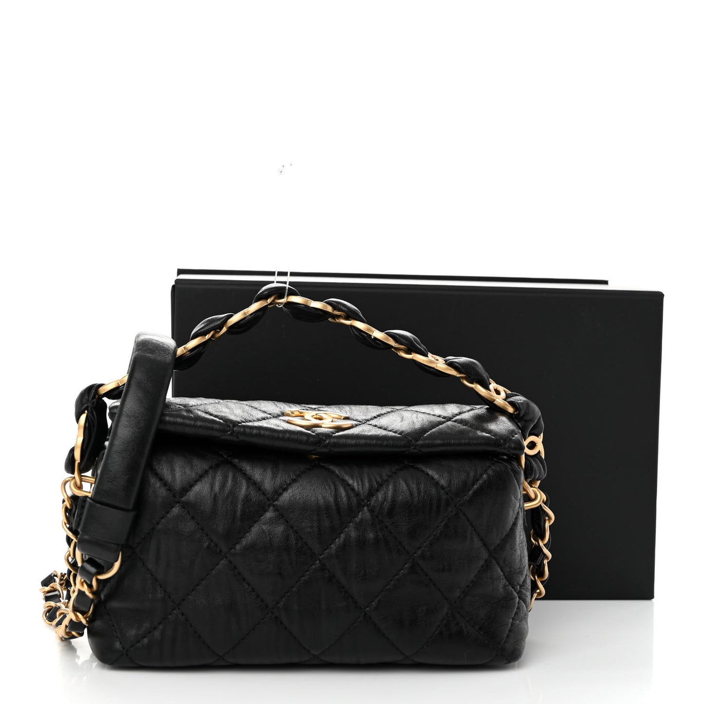 Crumpled Lambskin Quilted Small CC Links Shoulder Bag Black