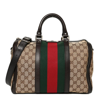 Gucci Monogram Vintage Web Medium Boston Dark Brown 1 of 16