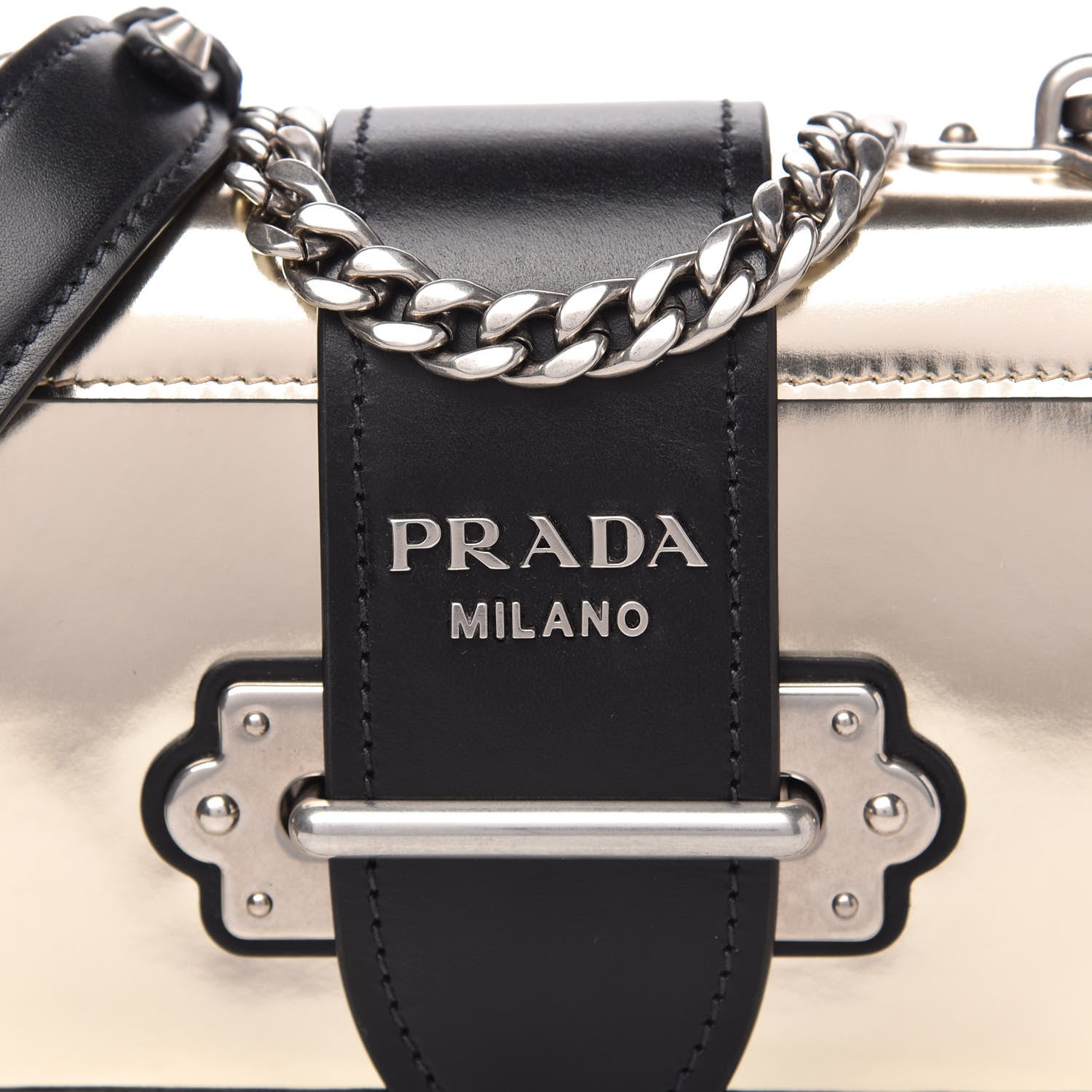 Prada Metallic Vitello Studded Cahier Bag Pirite Black 9 of 10