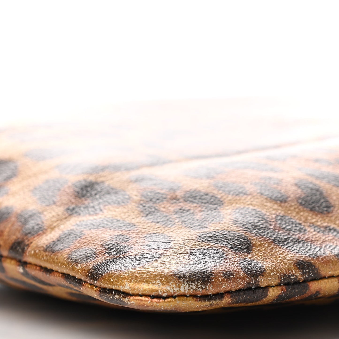 Metallic Calfskin Leopard Printed Letters Monogram Zip Clutch