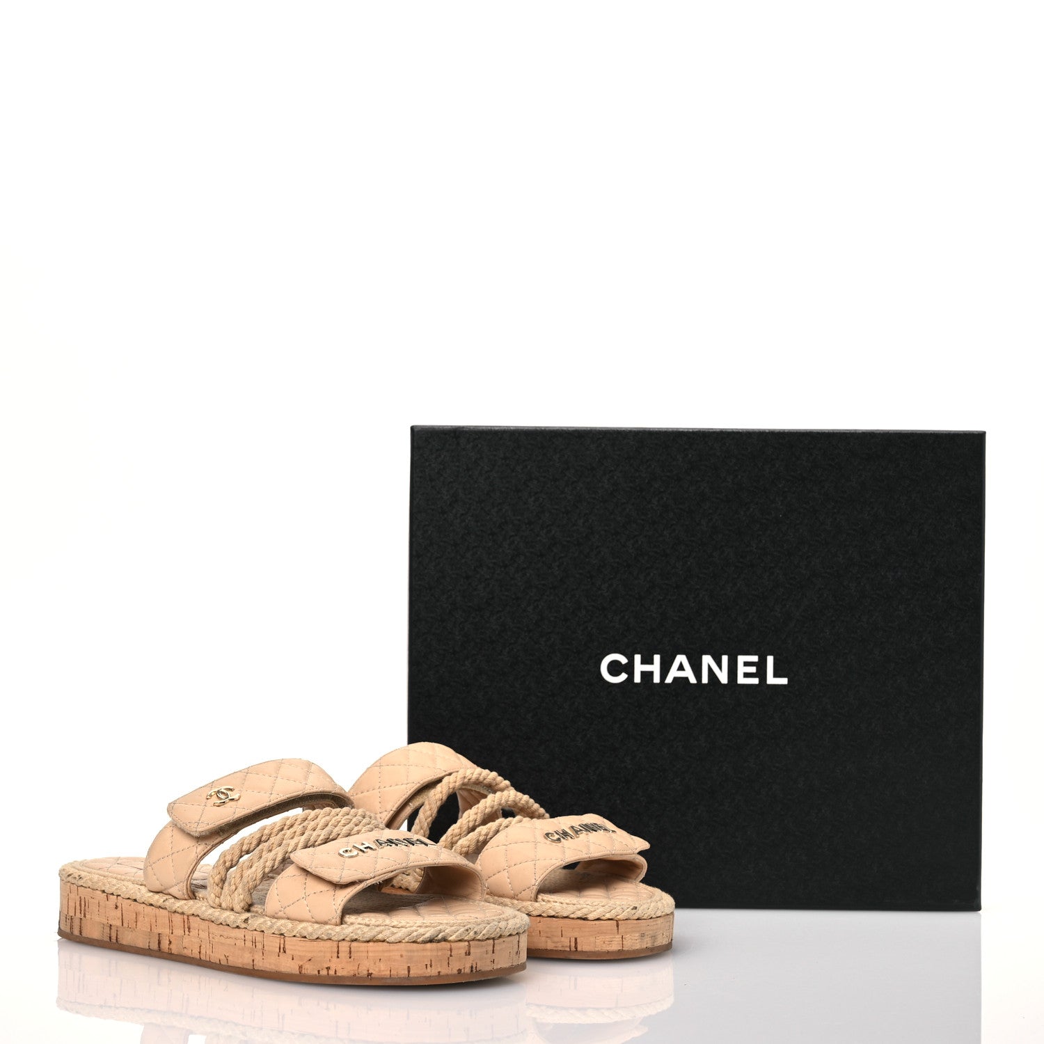 Chanel Cord Lambskin Quilted Logo Mules 39 Beige 17 of 17