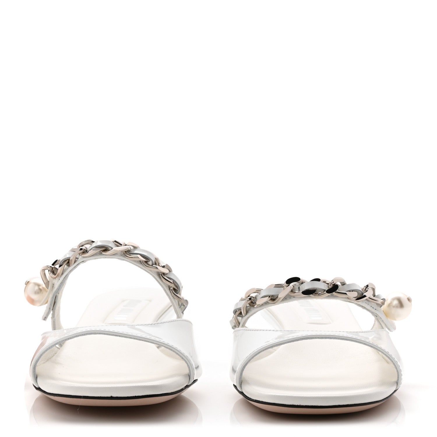 Miu Miu Vernice Chain Pearl Mules 38 White 2 of 9