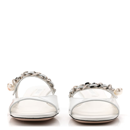 Miu Miu Vernice Chain Pearl Mules 38 White 2 of 9