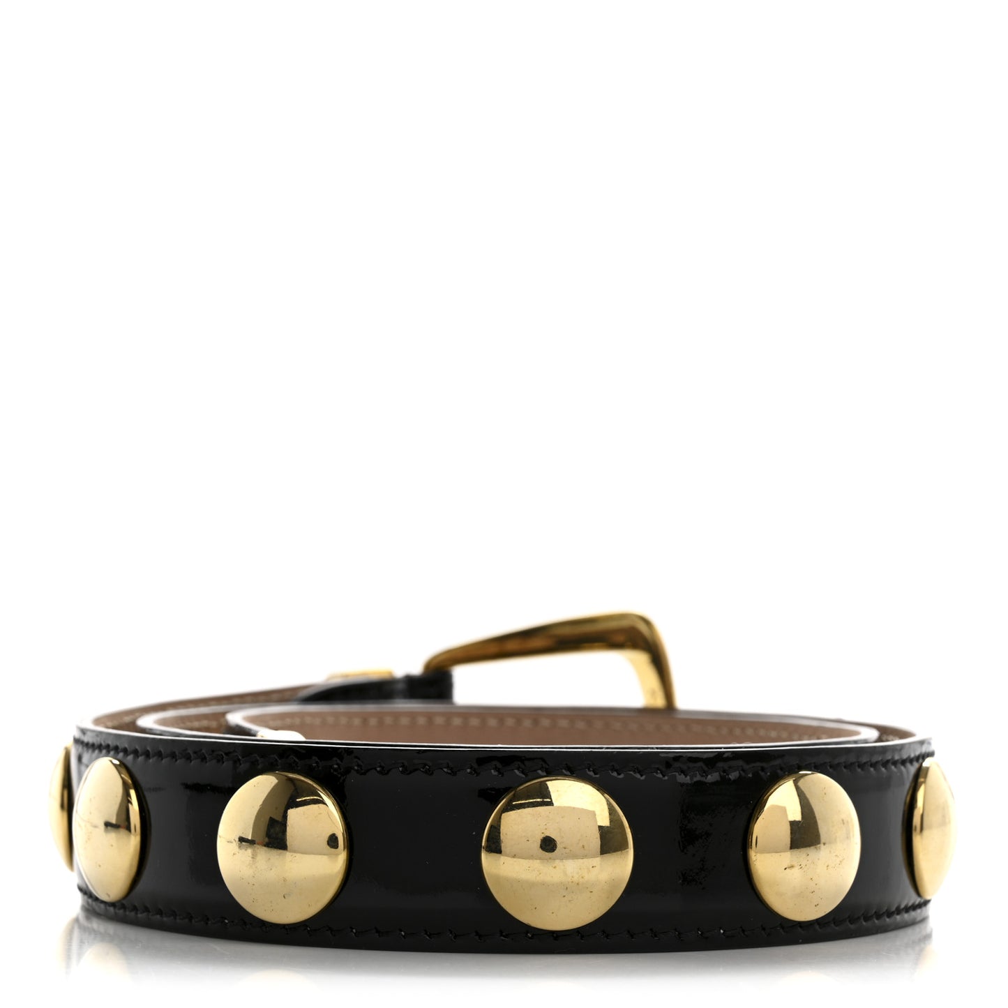 Patent Calfskin Studded Benny Belt XS/S 75/30 Black Gold