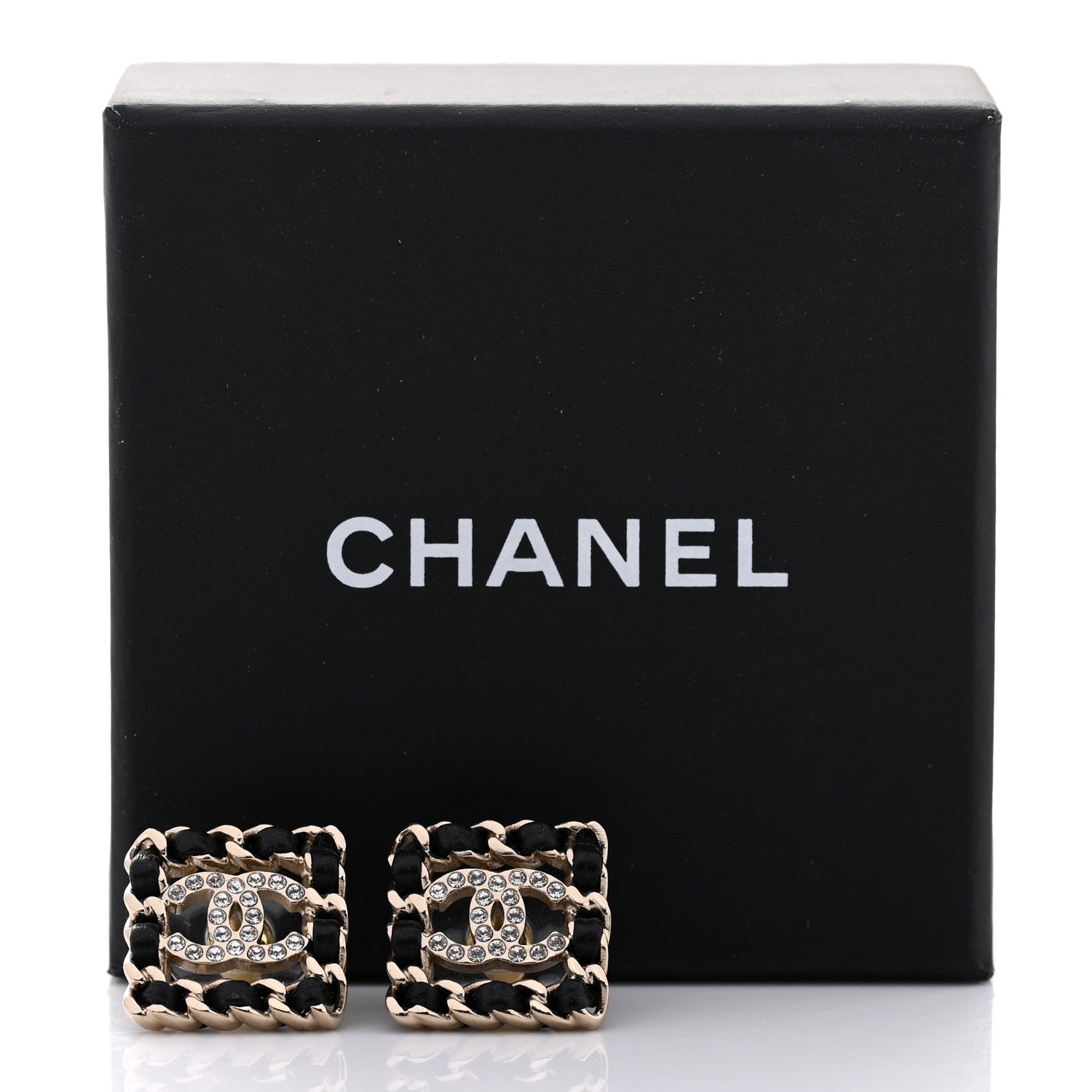 Chanel Crystal Lambskin Chain Sergeant Chanel Stud Earrings Black Gold 5 of 5