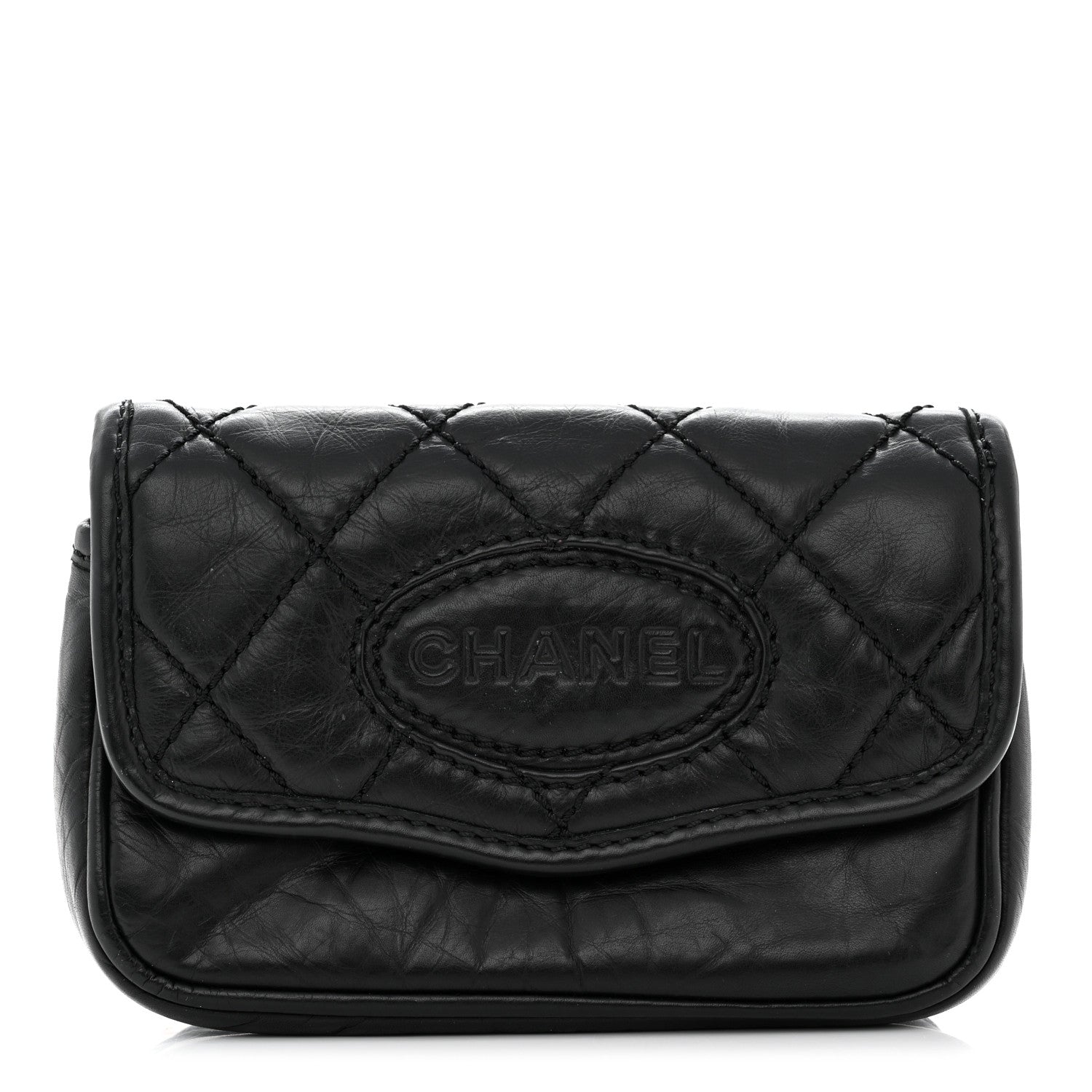 Chanel Aged Calfskin Quilted Logo Flap Belt Bag Black 1 of 11