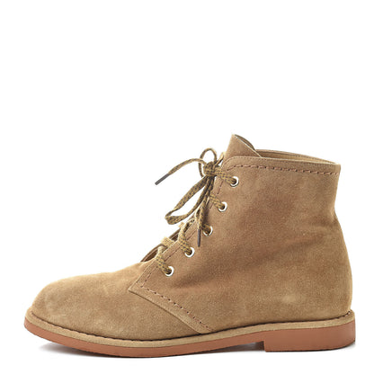 Chanel Suede Calfskin Womens Lace Up Short Boots 39.5 Dark Beige 1 of 13