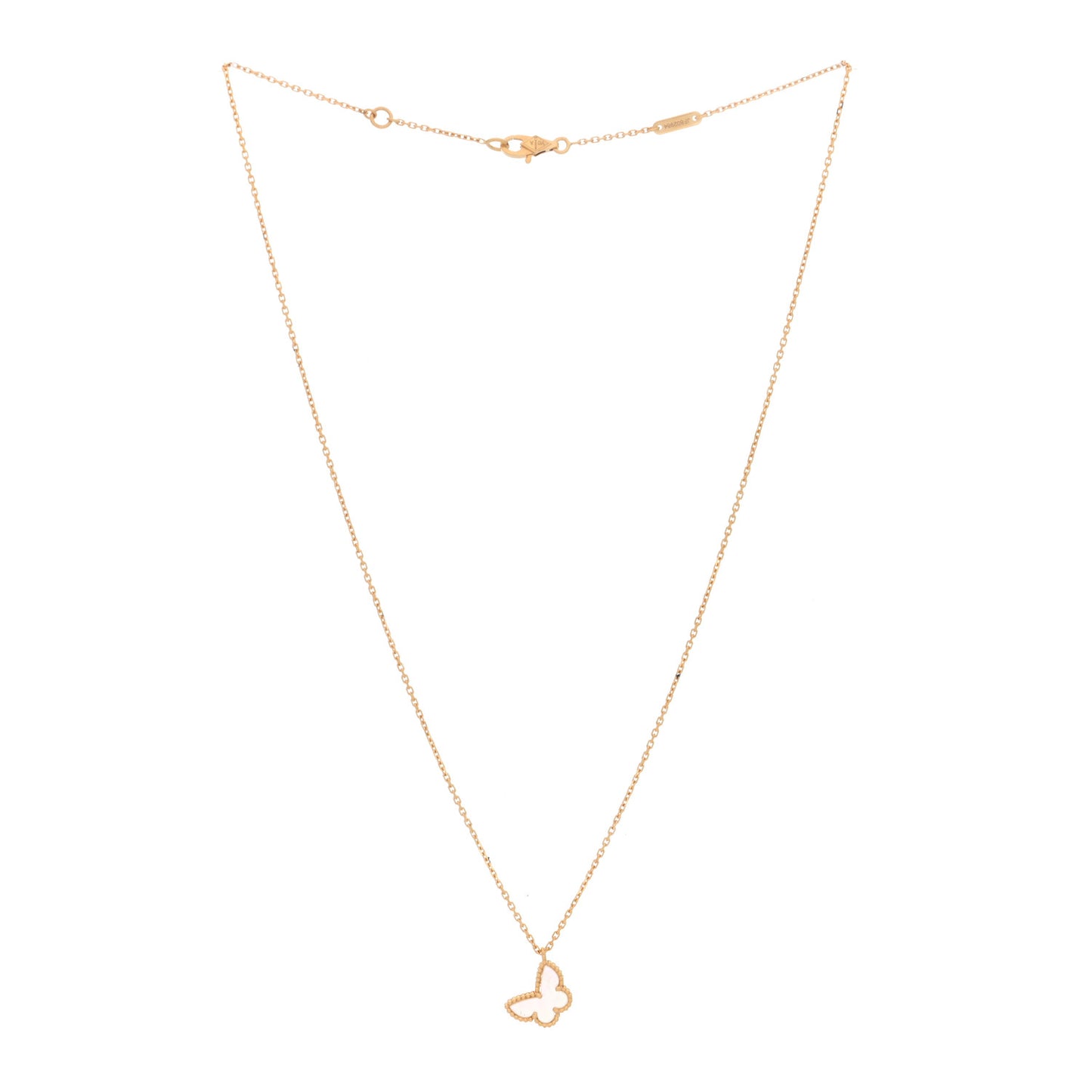 18K Yellow Gold Mother of Pearl Sweet Alhambra Butterfly Pendant Necklace