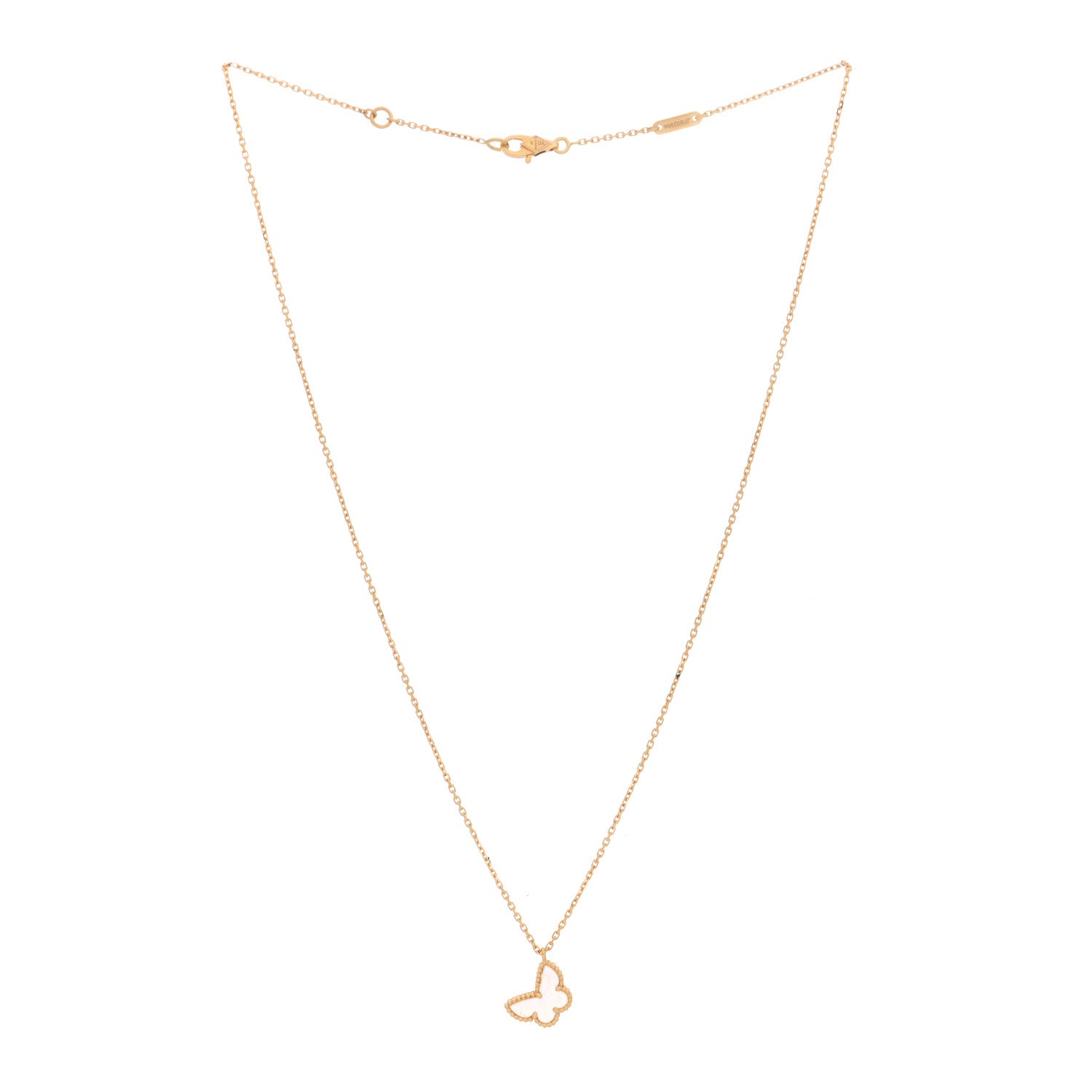 Van Cleef & Arpels 18K Yellow Gold Mother of Pearl Sweet Alhambra Butterfly Pendant Necklace 3 of 5