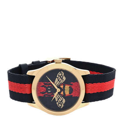 Gucci Stainless Steel Nylon 38mm Le Marche Des Merveilles Bee Quartz Watch Navy 2 of 5