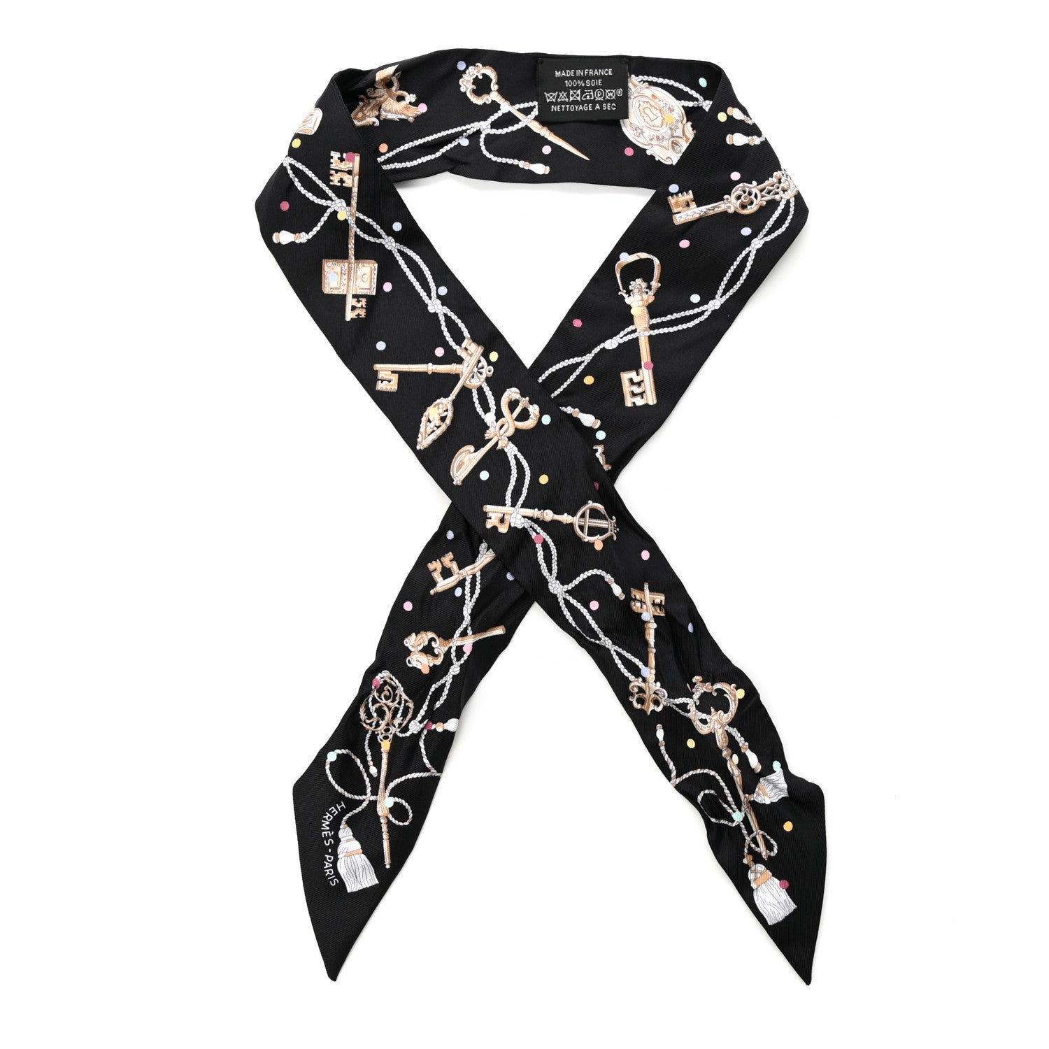 Hermes Silk Les Cles A Pois Twilly Black Beige Rose Multicolor 1 of 4
