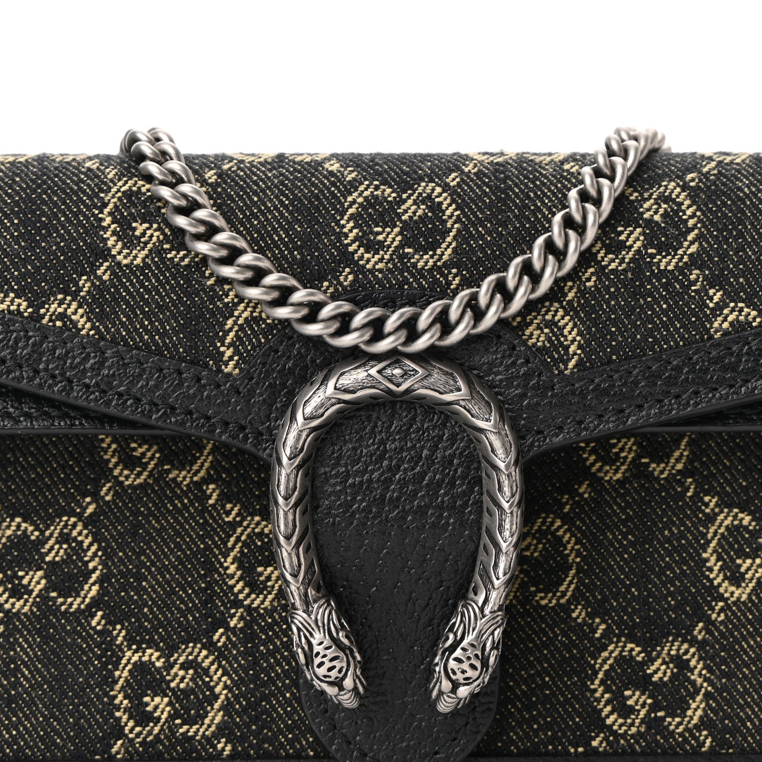 Gucci Jacquard Black Denim GG Monogram Super Mini Dionysus Shoulder Bag Black Ivory 7 of 9