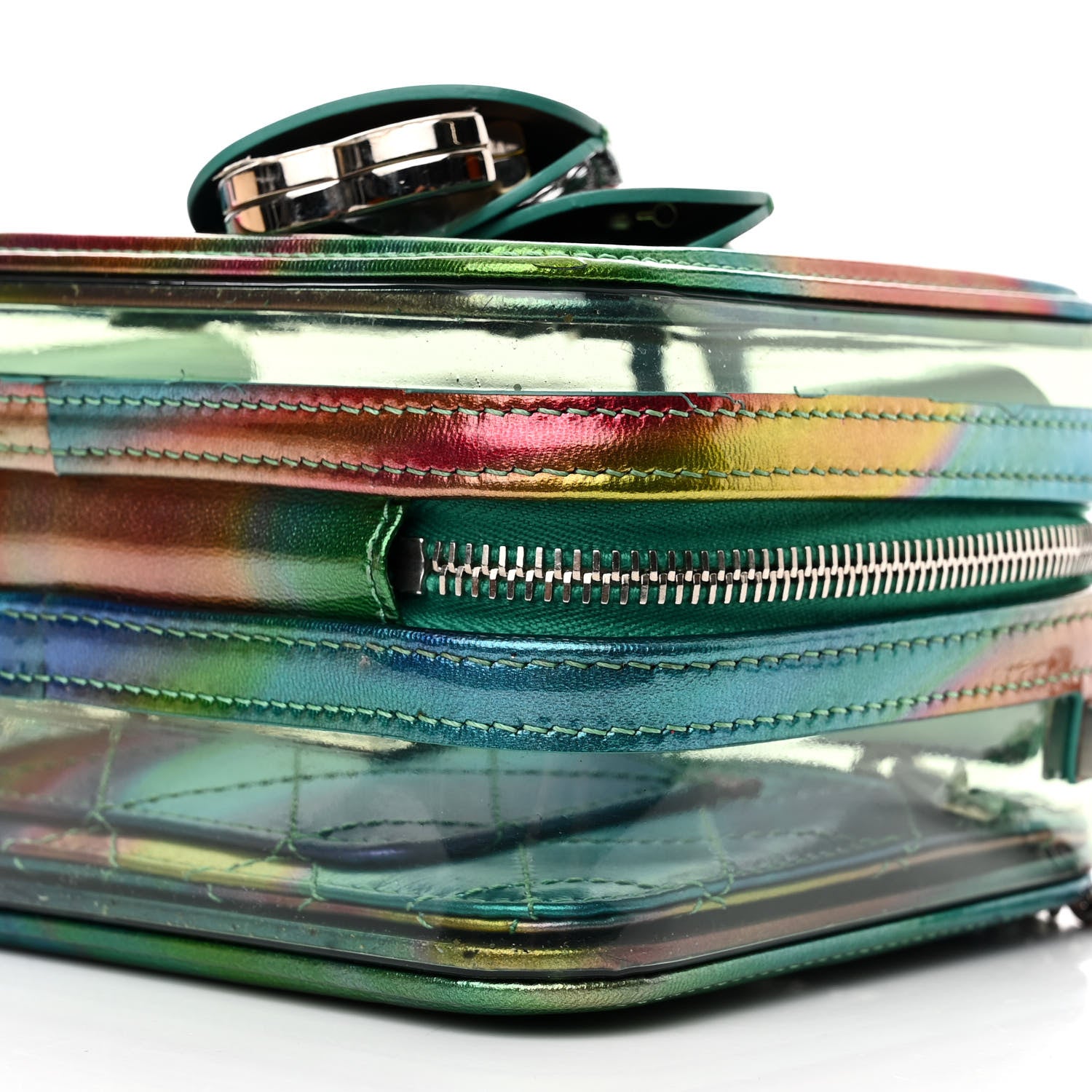 Chanel PVC Patent Calfskin Patent Lambskin Small CC Vanity Case Green 10 of 10