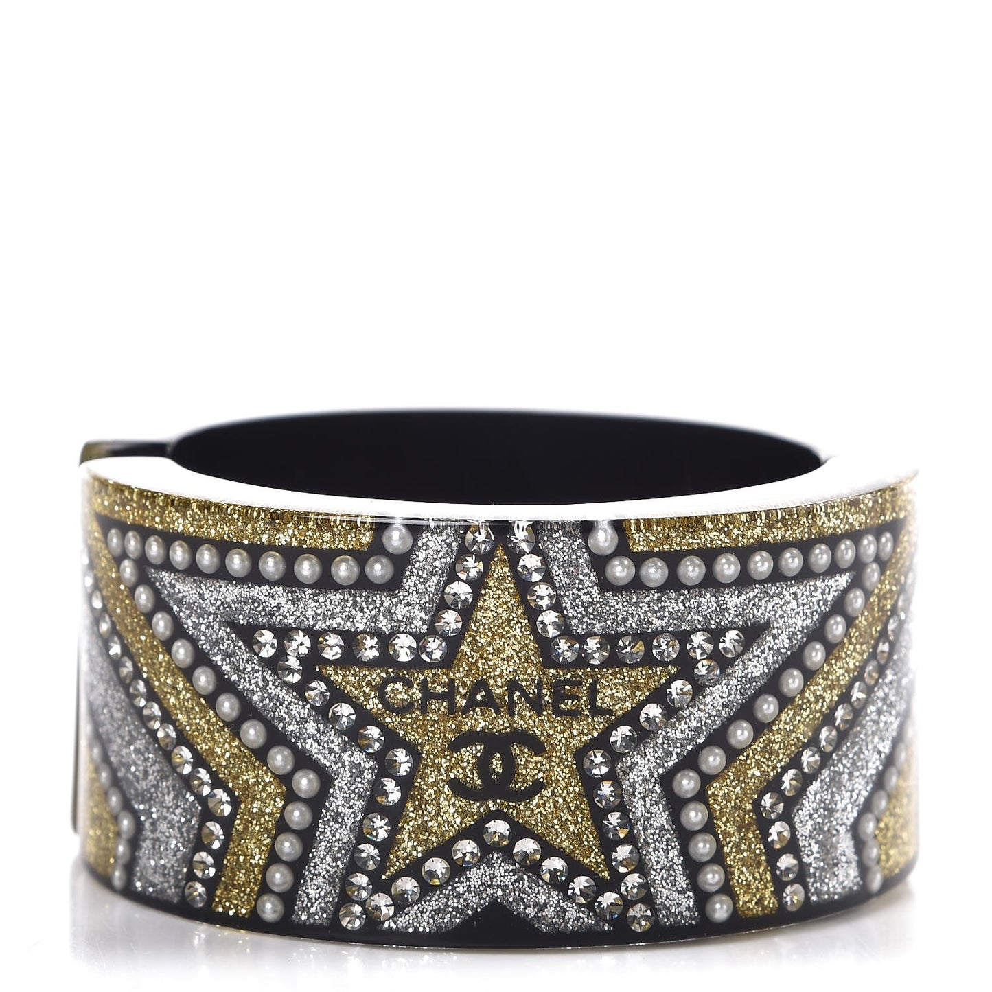 Resin Crystal Pearl Glitter Star CC Cuff Black Silver Gold