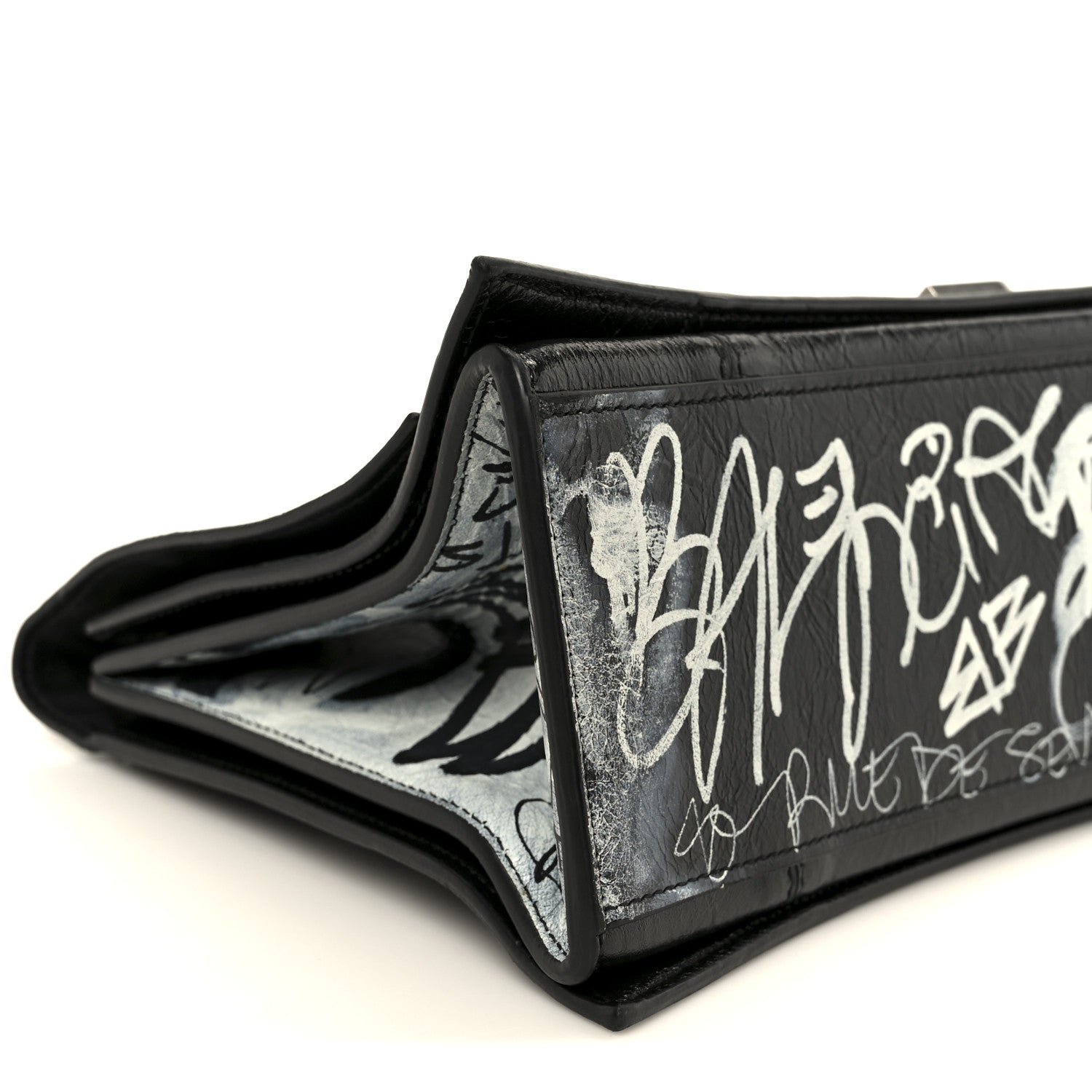 Balenciaga Agneau Arena Graffiti Medium Crush Chain Bag Black White 9 of 10