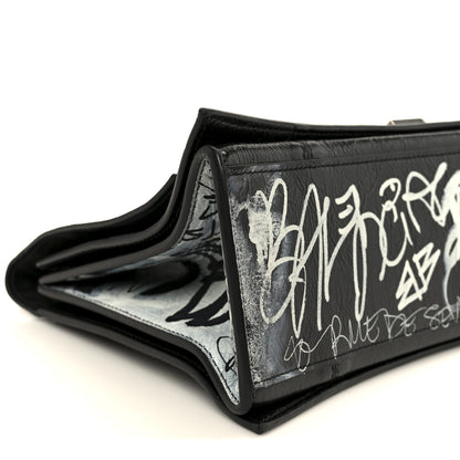 Balenciaga Agneau Arena Graffiti Medium Crush Chain Bag Black White 9 of 10