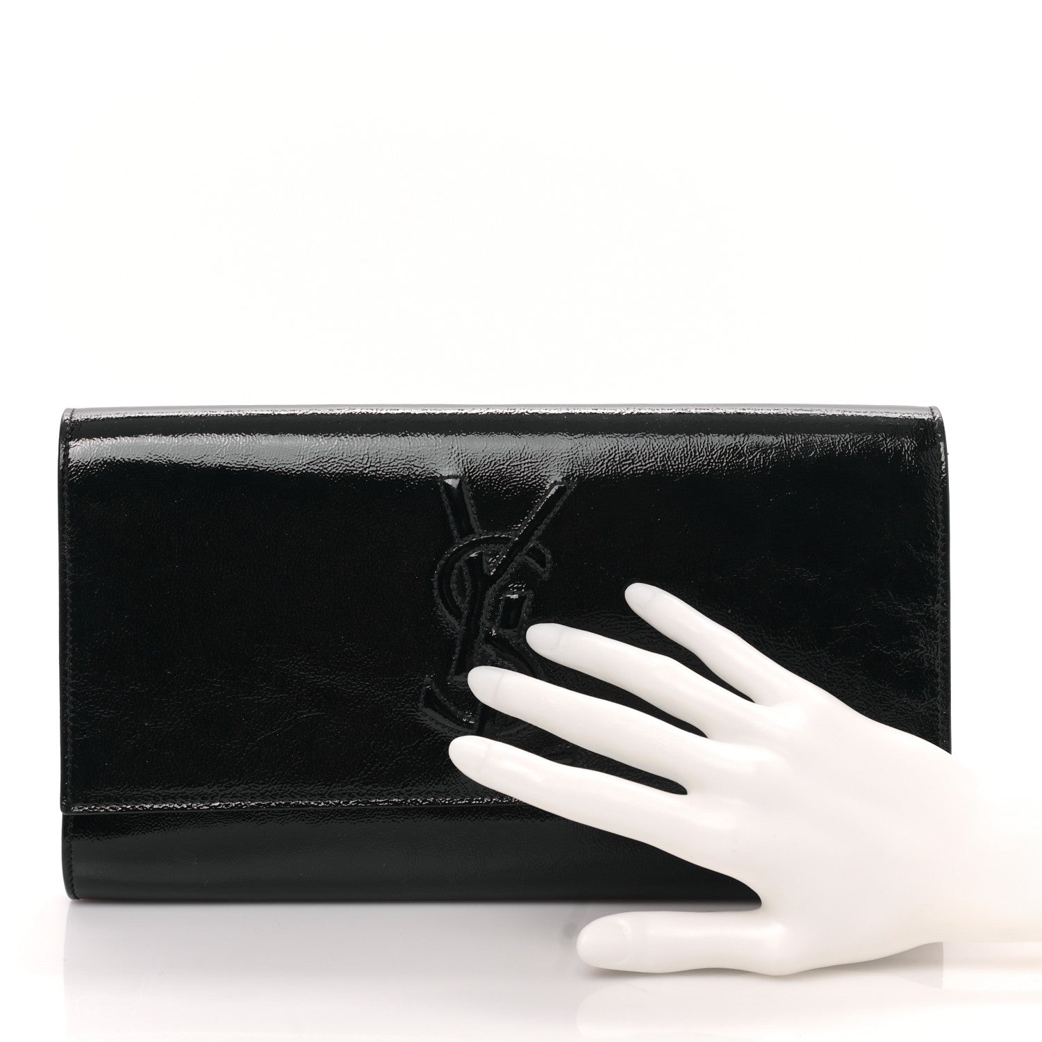 Saint Laurent Textured Patent Monogram Large Belle De Jour Clutch Black 2 of 8