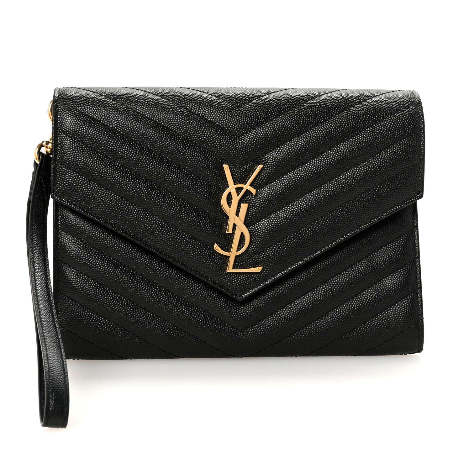 Grain De Poudre Matelasse Chevron Monogram Envelope Clutch Black