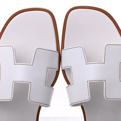 Hermes Box Calfskin Oran Sandals 38 White 8 of 9