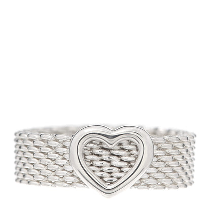 Tiffany Sterling Silver Somerset Mesh Heart Ring 54 6.75 1 of 4