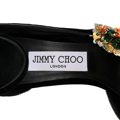 Jimmy Choo Sequin Velvet Azara 100 Pumps 37 Black 8 of 13
