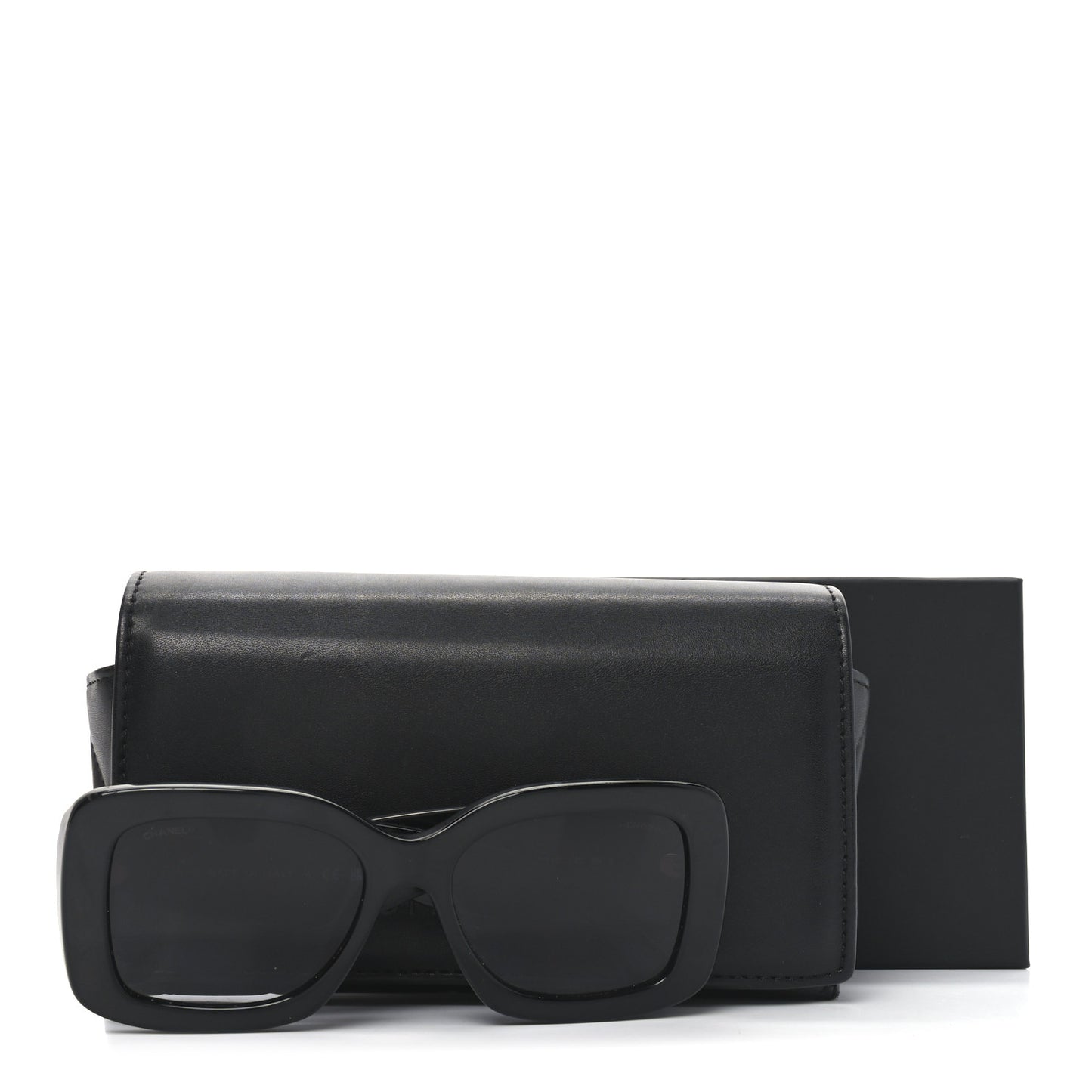 Acetate Quilted CC Rectangle Sunglasses 5483-A Black