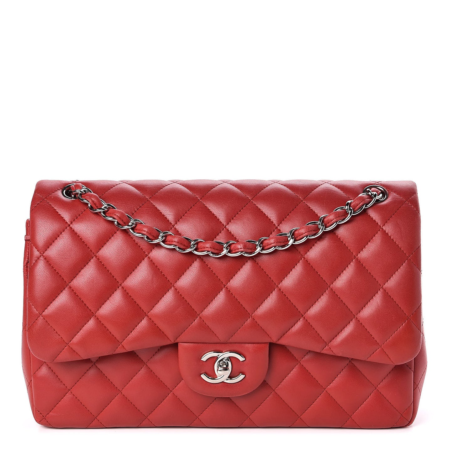 Lambskin Quilted Jumbo Double Flap Red