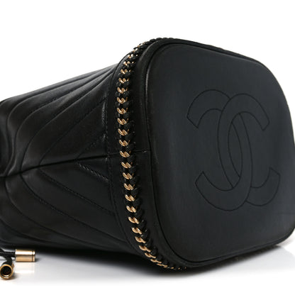 Chanel Sheepskin Chevron Quilted Drawstring Bag Black 9 of 10