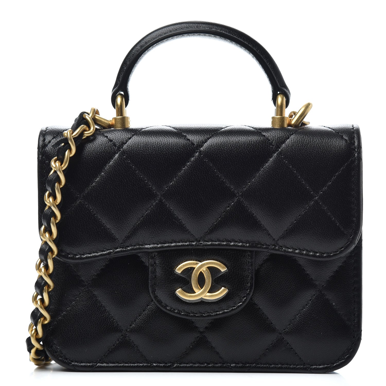 Chanel Lambskin Quilted Top Handle Flap Coin Purse With Chain Black 1 of 9