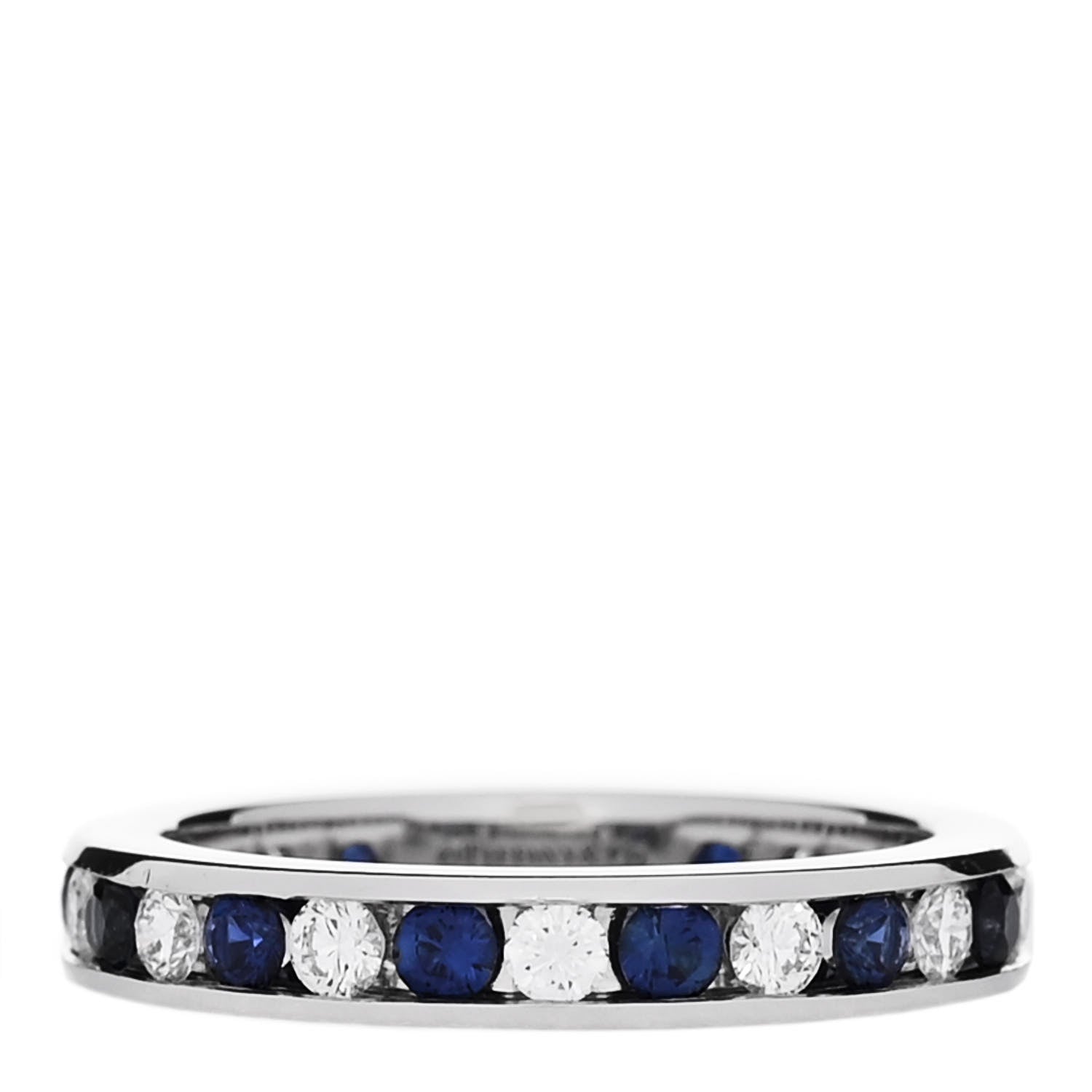 Tiffany Platinum Diamond Blue Sapphire Eternity Band Ring 49 5 1 of 4