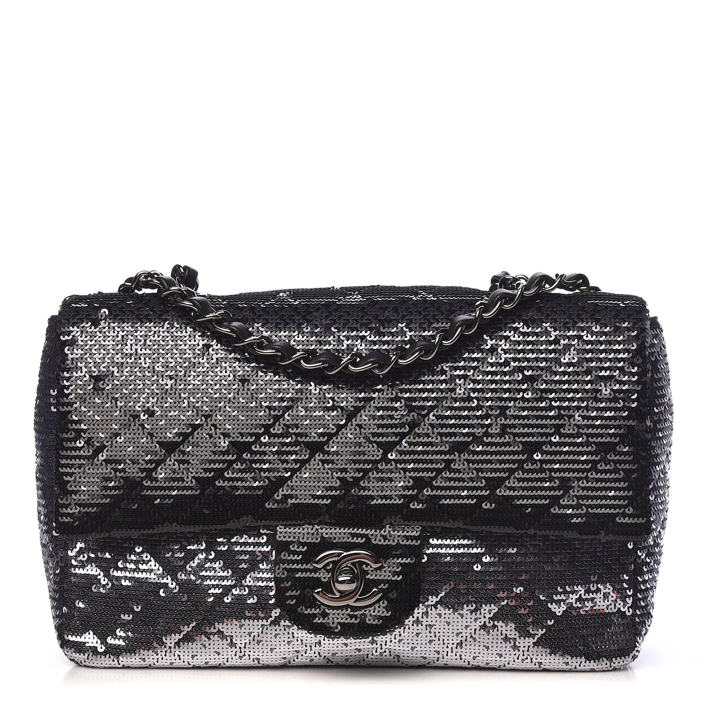 Sequin Medium Single Flap Black Silver