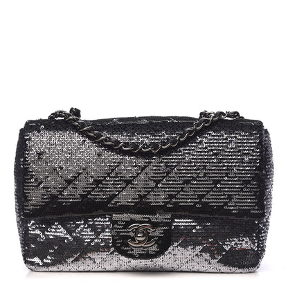 Chanel Sequin Medium Single Flap Black Silver 1 of 10